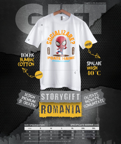 Tricou Barbati cu Spiderman , Degetul Mijlociu, Socializare? Poate maine, Anti-social 100% Bumbac, Alb, XL [3]