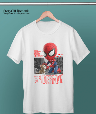 Tricou Barbati cu Spiderman si Pisicuta – Echipa Invincibila 100% Bumbac, Alb, XL [2]