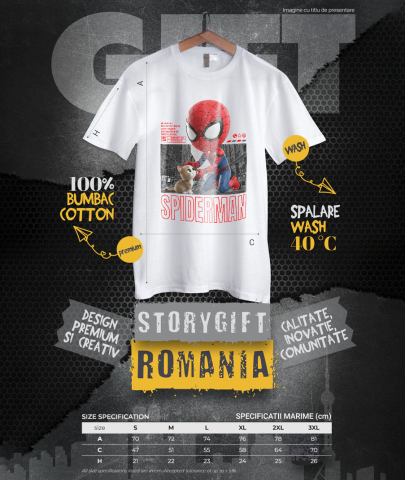 Tricou Barbati cu Spiderman si Pisicuta – Echipa Invincibila 100% Bumbac, Alb, XL [3]