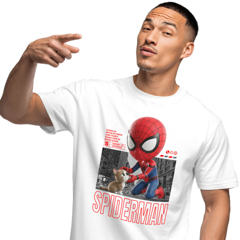 Pisici - Tricou Barbati cu Spiderman si Pisicuta – Echipa Invincibila 100% Bumbac, Alb, XL
