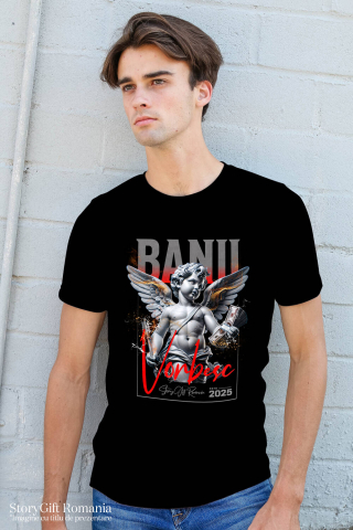 Tricou Femei, Barbati, Copii, Fata, Baiat, Unisex Personalizat Statuie Copil Înger cu Aripi și Teanc de Bancnote – „Banii Vorbesc” – Cadou Personalizat pentru Familie, Tati, Copii, Prieteni [1]