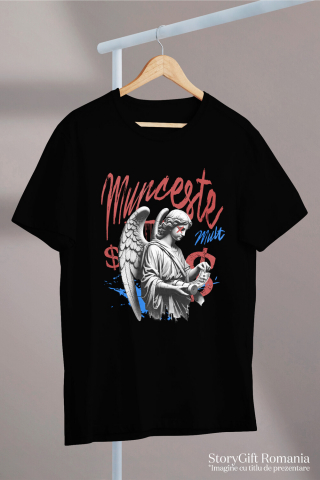 Tricou Femei, Barbati, Copii, Fata, Baiat, Unisex Personalizat Statuie Fata Cu Aripi Înger – Cadou Motivational „Munceste Mult” Cu Dolari [2]