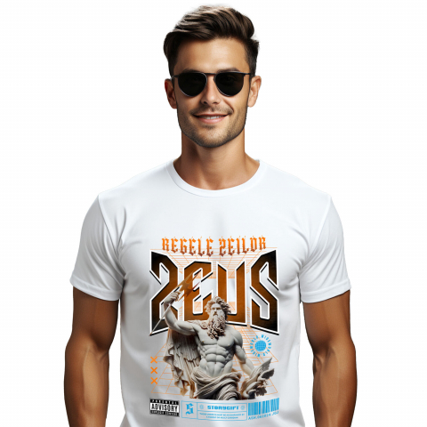 INGERI - Tricou Femei, Barbati, Copii, Fata, Baiat, Unisex Personalizat Statuie Grecească Bust Dezgolit Zeus – Cadou Motivational „Regele Zeilor”