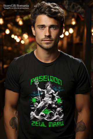 Tricou Femei, Barbati, Copii, Fata, Baiat, Unisex Personalizat Statuie Grecească Poseidon – Cadou Personalizat Trident Coroana Regală [1]