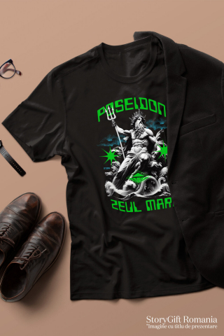 Tricou Femei, Barbati, Copii, Fata, Baiat, Unisex Personalizat Statuie Grecească Poseidon – Cadou Personalizat Trident Coroana Regală [2]