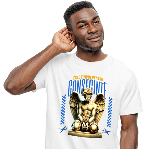 Ingeri Si Zei - Tricou Femei, Barbati, Copii, Fata, Baiat, Unisex Personalizat Statuie Înger Cu Ochii Acoperiți - Cadou Personalizat Consecințe și Protecție pentru Familie și Prieteni