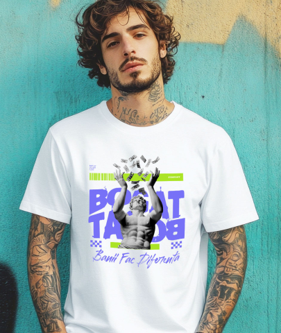 Tricou Femei, Barbati, Copii, Fata, Baiat, Unisex Personalizat Statuie Aruncând Bancnote Bani – Mesajul „Banii Fac Diferența” pentru Familie și Prieteni [1]