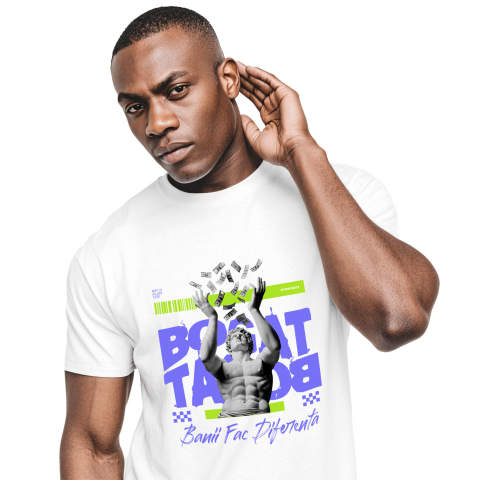 Tricou Femei, Barbati, Copii, Fata, Baiat, Unisex Personalizat Statuie Aruncând Bancnote Bani – Mesajul „Banii Fac Diferența” pentru Familie și Prieteni