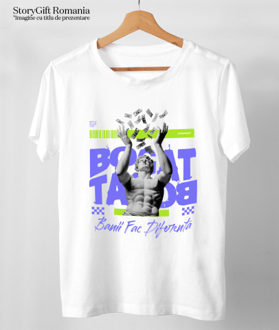 Tricou Femei, Barbati, Copii, Fata, Baiat, Unisex Personalizat Statuie Aruncând Bancnote Bani – Mesajul „Banii Fac Diferența” pentru Familie și Prieteni [2]