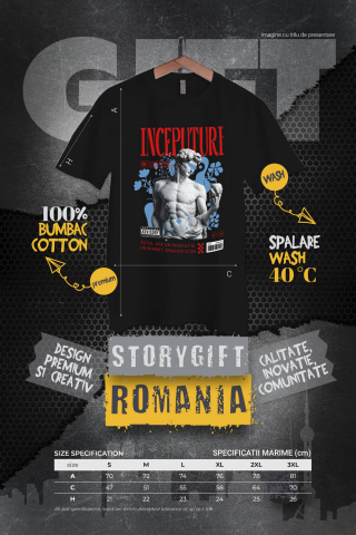 Tricou Femei, Barbati, Copii, Fata, Baiat, Unisex Personalizat Statuie Bust Masculin Cu Mar – Cadou Personalizat „Totul Are Un Început Și Un Sfârșit” [3]