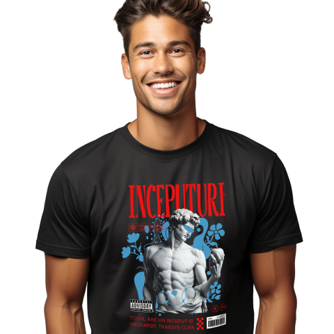 Ingeri Si Zei - Tricou Femei, Barbati, Copii, Fata, Baiat, Unisex Personalizat Statuie Bust Masculin Cu Mar – Cadou Personalizat „Totul Are Un Început Și Un Sfârșit”