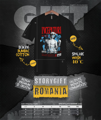 Tricou Femei, Barbati, Copii, Fata, Baiat, Unisex Personalizat Statuie Bust Masculin Cu Mar – Cadou Personalizat „Totul Are Un Început Și Un Sfârșit” [3]