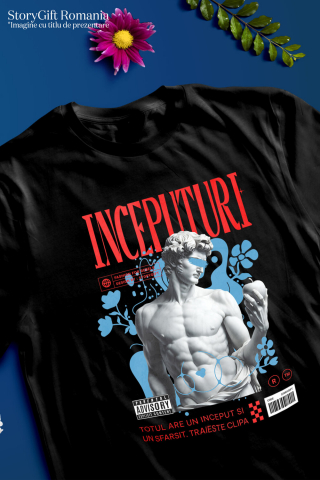 Tricou Femei, Barbati, Copii, Fata, Baiat, Unisex Personalizat Statuie Bust Masculin Cu Mar – Cadou Personalizat „Totul Are Un Început Și Un Sfârșit” [2]