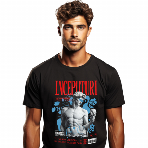 INGERI - Tricou Femei, Barbati, Copii, Fata, Baiat, Unisex Personalizat Statuie Bust Masculin Cu Mar – Cadou Personalizat „Totul Are Un Început Și Un Sfârșit”