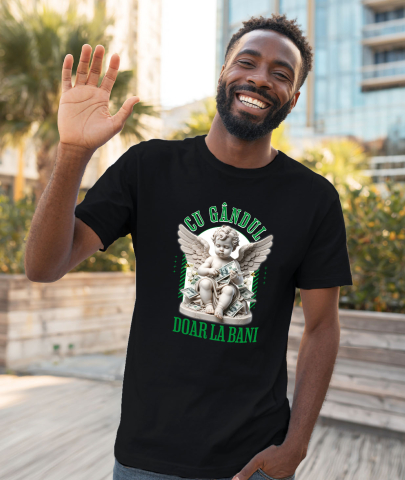 Tricou Femei, Barbati, Copii, Fata, Baiat, Unisex Personalizat Statuie Înger Bancnote Bani – „Cu Gândul Doar La Bani” – Cadou Personalizat pentru Familie, Tati, Copii, Prieteni [1]