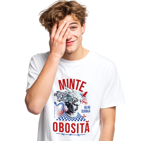Tricou Femei, Barbati, Copii, Fata, Baiat, Unisex Personalizat Statuie Stil Grecesc - Minte Obosită | Cadou Personalizat Amuzant