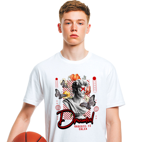 Mixed - Tricou Femei, Barbati, Copii, Fata, Baiat, Unisex Personalizat Statuie Umană Bust Bărbătesc cu Fluturi și Flori - „Drumul Găsește-ți Calea” - Cadou Motivational