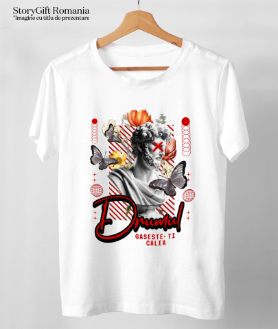 Tricou Femei, Barbati, Copii, Fata, Baiat, Unisex Personalizat Statuie Umană Bust Bărbătesc cu Fluturi și Flori - „Drumul Găsește-ți Calea” - Cadou Motivational [2]