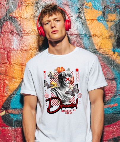 Tricou Femei, Barbati, Copii, Fata, Baiat, Unisex Personalizat Statuie Umană Bust Bărbătesc cu Fluturi și Flori - „Drumul Găsește-ți Calea” - Cadou Motivational [1]