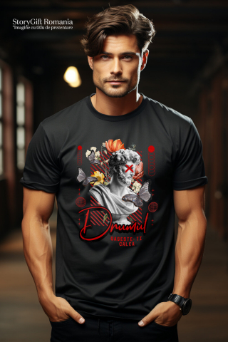 Tricou Femei, Barbati, Copii, Fata, Baiat, Unisex Personalizat Statuie Umană Bust Bărbătesc cu Fluturi și Flori - „Drumul Găsește-ți Calea” - Cadou Motivational [1]