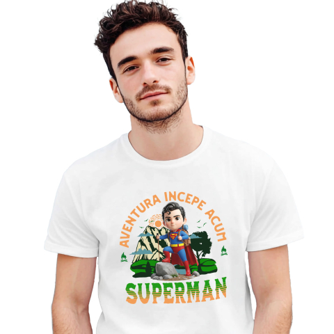 SuperEroi si Personaje TV - Tricou Barbati cu Superman - Drumeție de Neînvins cu Disney 100% Bumbac, Alb, L
