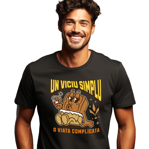 Tricou Femei, Barbati, Copii, Fata, Baiat, Unisex Personalizat Tableta de ciocolată personalizată „Un viciu simplu, o viață complicată” – Cadou pentru iubitorii de ciocolată