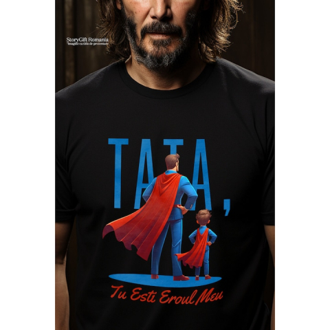 Tricou Barbati cu Tata Si Fiu Copii Familie Costu Super erou Desene Animate, Dragoste cu imprimeu pe Fata, 100% Bumbac, Negru, M [1]