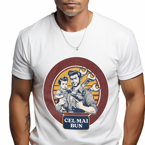 Tata - Tricou Femei, Barbati, Copii, Fata, Baiat, Unisex Personalizat Tata și Fiu Muncitori Cu Bormașina – Cadou Personalizat Familie, Iubire și Muncă