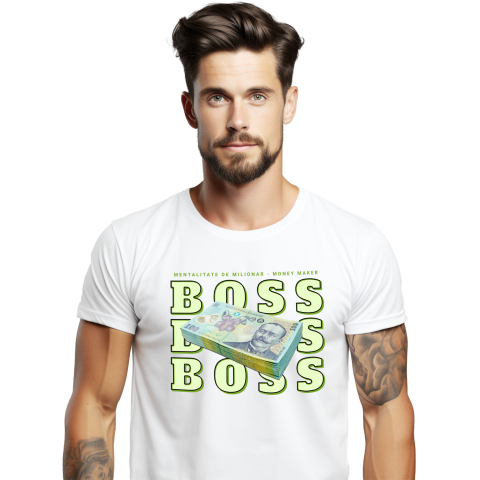 Bani Si Investitii - Tricou Femei, Barbati, Copii, Fata, Baiat, Unisex Personalizat Teanc Bancnote 100 Lei – „Masiv Boss, Mentalitate de Milionar” – Cadou Personalizat pentru Familie, Tati, Prieteni, România