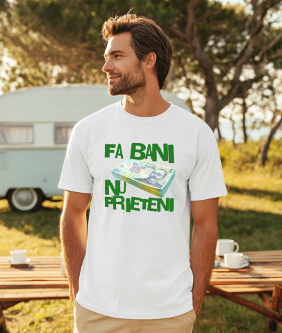 Tricou Femei, Barbati, Copii, Fata, Baiat, Unisex Personalizat Teanc Bancnote 100 Lei – „Fa Bani, Nu Prieteni” – Cadou Personalizat pentru Familie, Tati, Copii, Prieteni [1]