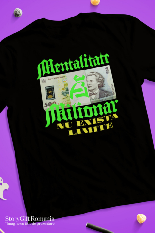 Tricou Femei, Barbati, Copii, Fata, Baiat, Unisex Personalizat Teanc cu Elastic Bancnote 500 Lei – „Mentalitate de Milionar, Nu Există Limite” – Cadou Personalizat pentru Familie, Tati, Copii, Prieteni [2]