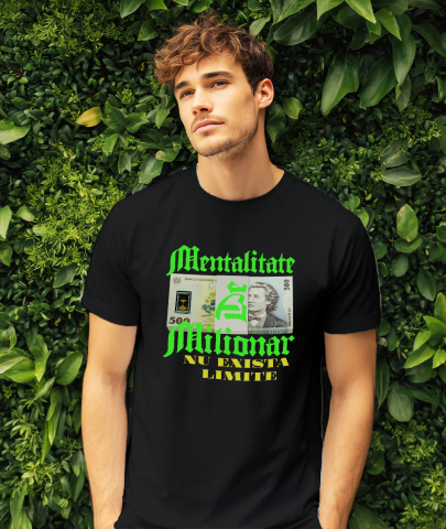 Tricou Femei, Barbati, Copii, Fata, Baiat, Unisex Personalizat Teanc cu Elastic Bancnote 500 Lei – „Mentalitate de Milionar, Nu Există Limite” – Cadou Personalizat pentru Familie, Tati, Copii, Prieteni [1]