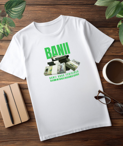 Tricou Femei, Barbati, Copii, Fata, Baiat, Unisex Personalizat Teancuri Dezordonate de Bani 500 Lei – „Banii Aduc Fericirea” – Cadou Personalizat pentru Familie, Tati, Copii, Prieteni [2]