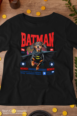 Tricou Femei, Barbati, Copii, Fata, Baiat, Unisex Personalizat Teckel În Costum de Batman – Câine Supererou pentru Copii și Iubitorii de Animale [2]