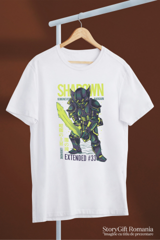 Tricou Barbati Cu Text In Engleza Shadown Knight, Cavaler Cu Sabie Stralucitoare, Armura De Metal, Iubitorii De Filme SF,  cu imprimeu pe Fata, 100% Bumbac,  Alb, XS [3]