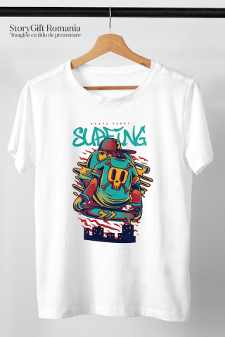 Tricou Barbati Cu Text In Engleza Surfing Baiata Pe Skateboard Tricou Cu Craniu De Mort, Sapca Rosie, cu imprimeu pe Fata, 100% Bumbac, Alb, M [2]