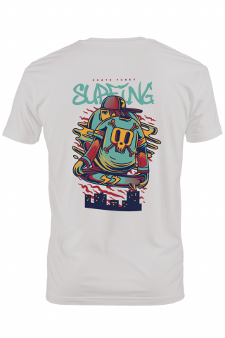 Barbati - Marimea XS - Tricou Barbati Cu Text In Engleza Surfing Baiata Pe Skateboard Tricou Cu Craniu De Mort, Sapca Rosie,  cu imprimeu pe Fata, 100% Bumbac,  Alb, XS