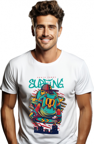 Tricou Barbati Cu Text In Engleza Surfing Baiata Pe Skateboard Tricou Cu Craniu De Mort, Sapca Rosie,  cu imprimeu pe Fata, 100% Bumbac,  Alb, XS [2]