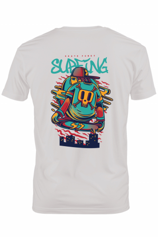 Barbati - Marimea S - Tricou Barbati Cu Text In Engleza Surfing Baiata Pe Skateboard Tricou Cu Craniu De Mort, Sapca Rosie,  cu imprimeu pe Spate, 100% Bumbac,  Alb, S