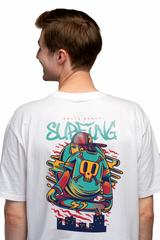 Tricou Barbati Cu Text In Engleza Surfing Baiata Pe Skateboard Tricou Cu Craniu De Mort, Sapca Rosie,  cu imprimeu pe Spate, 100% Bumbac,  Alb, S [3]