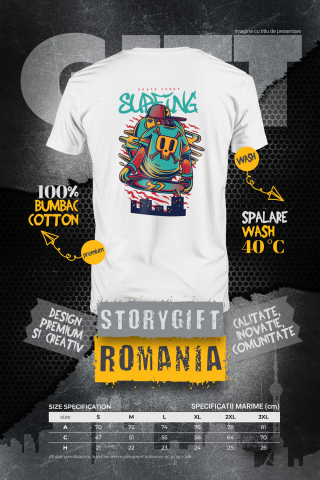 Tricou Barbati Cu Text In Engleza Surfing Baiata Pe Skateboard Tricou Cu Craniu De Mort, Sapca Rosie,  cu imprimeu pe Spate, 100% Bumbac,  Alb, S [1]