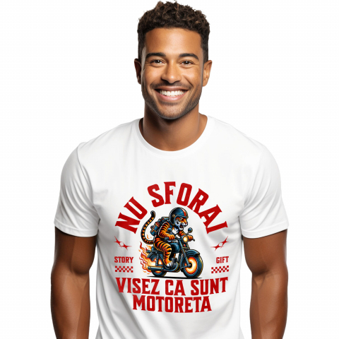 Tricou Femei, Barbati, Copii, Fata, Baiat, Unisex Personalizat Tigru Furios Pe Motor Vintage – Design Amuzant și Plin de Pasiune