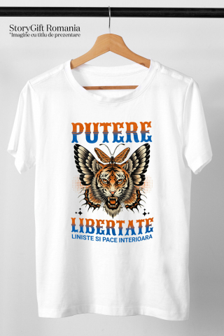 Tricou Femei, Barbati, Copii, Fata, Baiat, Unisex Personalizat Tigru Furios cu Colți și Aripi de Fluture - Putere și Libertate Motivatională pentru Cadouri Personalizate [2]