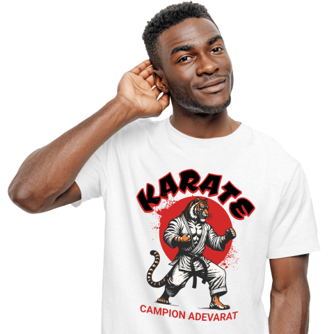 Tricou Femei, Barbati, Copii, Fata, Baiat, Unisex Personalizat Tigru în Costum de Arte Marțiale – Karate, Lupta de Contact, Motivație Sportivă