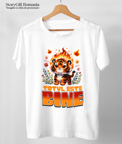 Tricou Femei, Barbati, Copii, Fata, Baiat, Unisex Personalizat Tigru Pui Animat în Flăcări și Flori Colorate - Cadouri Ironic Optimiste pentru Familie și Copii [2]