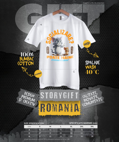 Tricou Barbati cu Tom si Jerry: Aventuri Pe Skateboard , Degetul Mijlociu, Socializare? Poate maine, Anti-social 100% Bumbac, Alb, M [3]