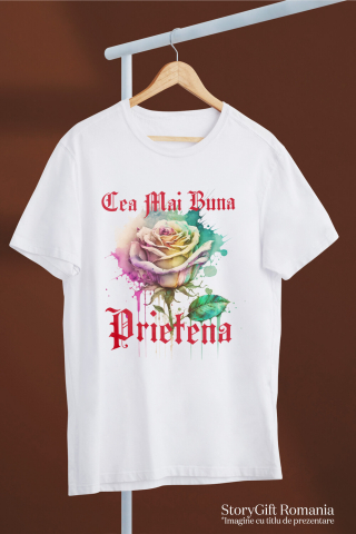 Tricou Femei, Barbati, Copii, Fata, Baiat, Unisex Personalizat Trandafir Colorat Arta Pictura Curgătoare pentru Cea Mai Bună Prietenă | Cadouri Personalizate pentru Familie și Prieteni [2]