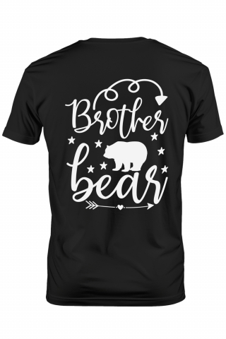 Promotii - Tricou Barbati cu un urs, stelute si mesajul in engleza "Brother bear" - fratele urs cu imprimeu pe Spate, 100% Bumbac, Negru, L
