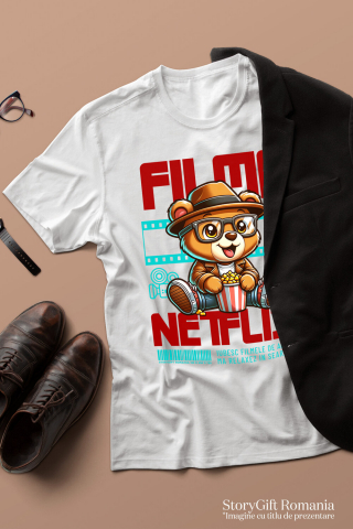 Tricou Femei, Barbati, Copii, Fata, Baiat, Unisex Personalizat Urs Brun cu Ochelari și Popcorn - Cadouri Personalizate pentru Copii și Familie, Cinema [2]