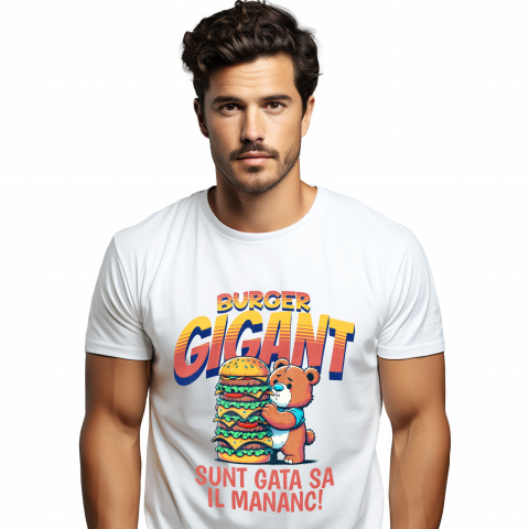 Tricou Femei, Barbati, Copii, Fata, Baiat, Unisex Personalizat Urs De Pluș cu Burger Gigant - Cadouri Amuzante pentru Copii și Familie cu Tematică Fast Food